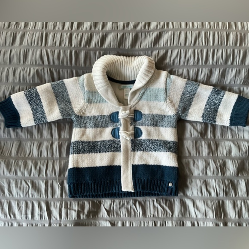 Perfect Condition French Obaibi striped zipper cardigan sweater. MSRP $39, 6 mo.